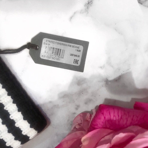 NWT AllSaints Ribbed Striped Fisherman Beanie - Picture 6 of 7